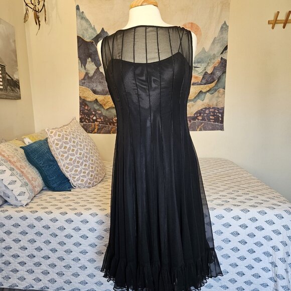 Adrianna Papell Black Sheer Overlay Cocktail Party Dress Women’s Size 8 - Picture 2 of 15